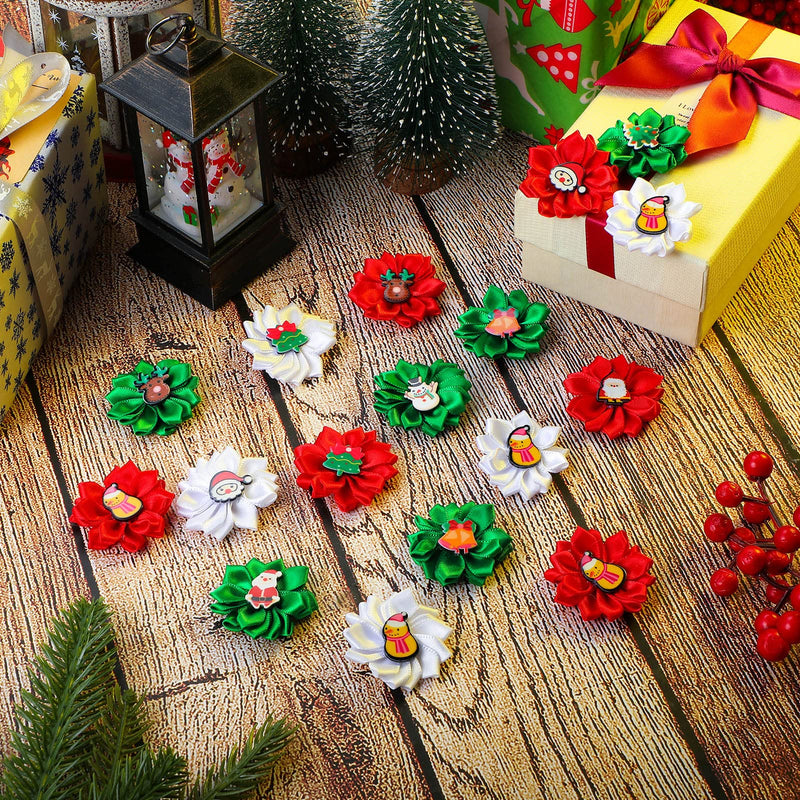 Sadnyy 100 Pcs Christmas Dog Hair Bows Flower Bows with Rubber Bands Pet Grooming Bow Puppy Top Knot Hair Bow Cute Hair Accessories for Pet Dog Cat Christmas Thanksgiving Party Gift Snowman Style - BeesActive Australia