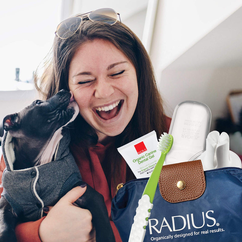 RADIUS Organic Pet Deluxe Oral Care Kit Canine Toothbrush With Organic Canine Toothpaste White Toothbrush Holder Clear Critter Case Blue Travel Bag, 1 Count - BeesActive Australia