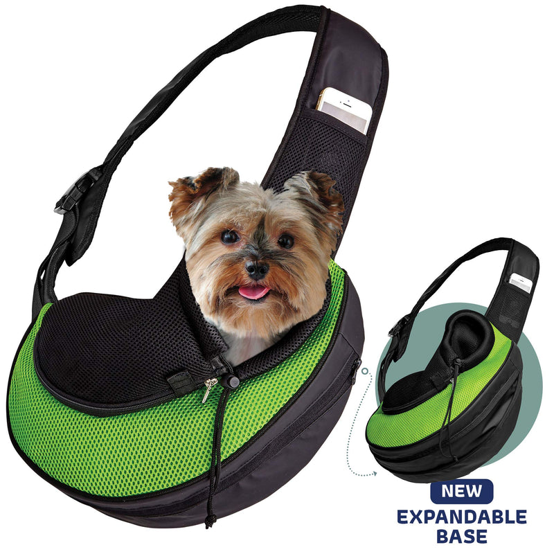 Expandable Pet Carrier Sling Bag - Small Dog, Puppy and Cat Carrier Front Shoulder Backpack w/ Harness Strap - Carrying Pouch for ESA, Animal Travel - PU Leather Bottom, Mesh Pocket by Katziela - BeesActive Australia