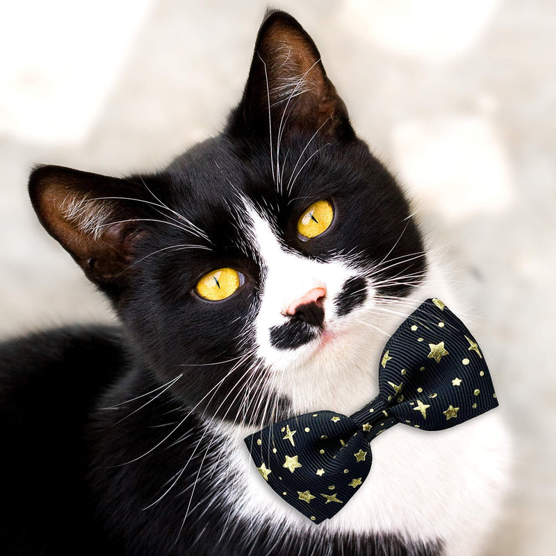 2 Pack Cat Collar with Bow Tie and Bell, Kitty Kitten Starshine Collar Breakaway Collar for Males Females Boys and Girls Cats Starshine Purple / Black - BeesActive Australia