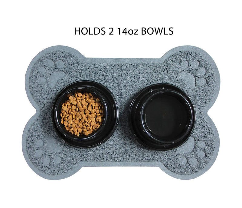 Petlike Pet Feeding Mat for Large Dogs and Cats, Non-Slip and Waterproof Large Dog Bowl Mat for Food and Water, Easy to Clean (Exclude Bowl) bone shape grey - BeesActive Australia