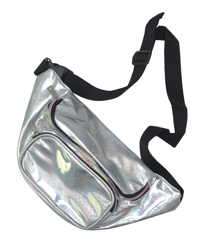 Home-X Holographic Fanny Pack-Cute Waist Bags with Adjustable Belt for Rave, Festival- Silver Sparkle Fanny Pack, Running Belt, Waterproof Bum Bag with Pockets - BeesActive Australia