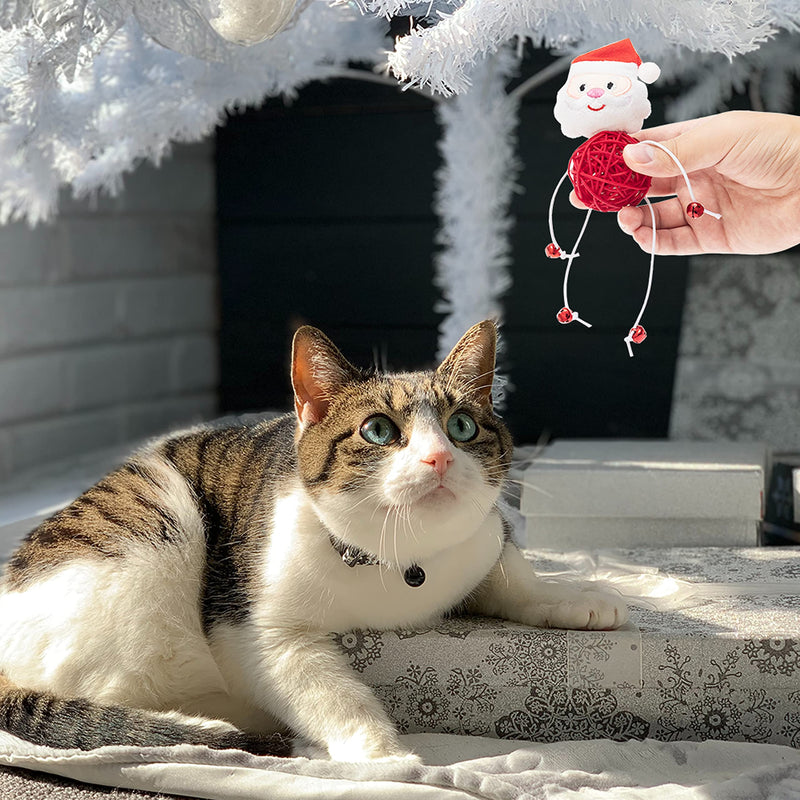 PETPMEEE Christmas Cat Ball Toy with Bell - Interactive Cat Chase Ball with Plush Toy - Cute Funny Holiday Cat Toys for Small Meidum Large Cats (Santa Claus, Gift Box, Elk and Penguin) - BeesActive Australia