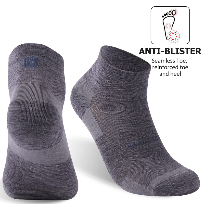 ZEALWOOD Merino Wool/Bamboo No Show/Ankle/Crew Athletic Socks Running Golf Tennis Hiking Socks,1/3 Pairs 3xgrey Quarter Large - BeesActive Australia