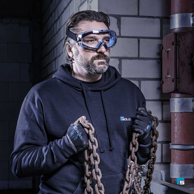 Solid. Safety Goggles that fits perfectly | Protective eyewear with anti-fog, anti-scratch and UV-protection lenses | Ideal for wearing as safety glasses over glasses | Clear lens | Blue - BeesActive Australia