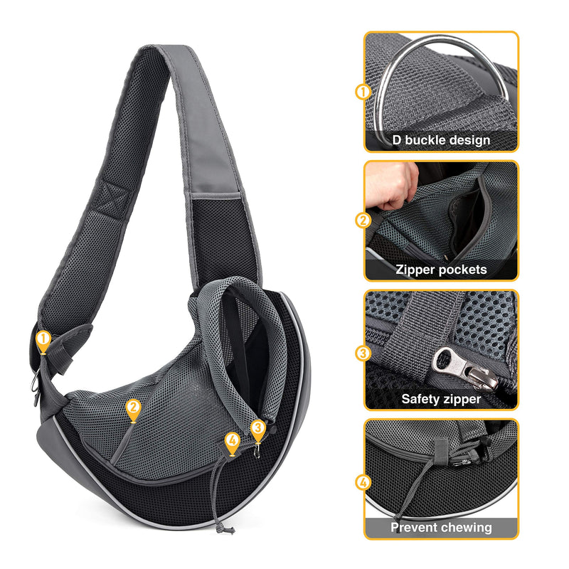WOYYHO Pet Dog Sling Carrier Puppy Sling Bag Small Dogs Cats Carrier Adjustable Strap Mesh Hand Free Dog Satchel Carrier for Outdoor Travel Medium (Pack of 1) A-Black - BeesActive Australia