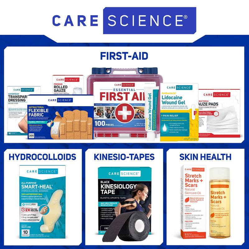 Care Science Fabric Adhesive Pad Bandages, 3x4 inches Extra Large Flexible Non-Stick Strip, Helps Prevent Infection, Breathable Protection, for First Aid & Wound Care, 30 Count - BeesActive Australia