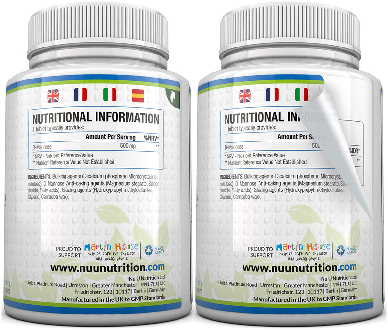 D-Mannose Tablets 500mg - 120 Vegan Tablets - 4 Month Supply - High Strength D Mannose - Not Capsules or Powder - Made in The UK - BeesActive Australia