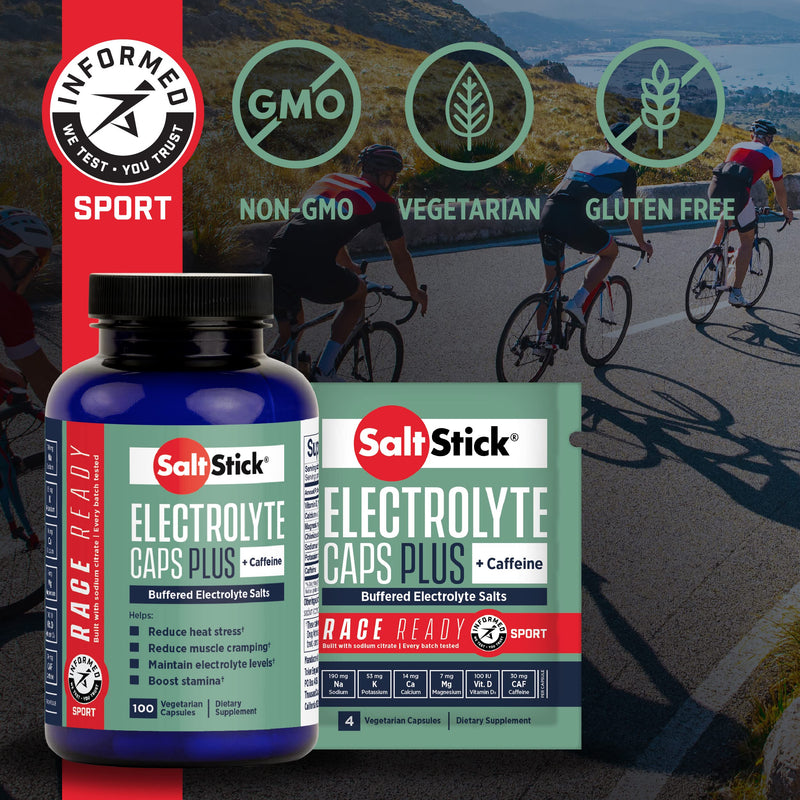 SaltStick Electrolytes with Caffeine - Salt Pills and Electrolytes for Running, Hydration, Leg Cramps Relief, Sports Recovery, Hiking Essentials - Salt, Magnesium, Potassium, Vitamin D3 - 100 Count - BeesActive Australia