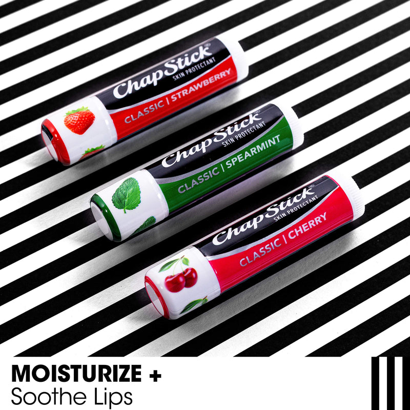 Chapstick Classic Spearmint, Cherry and Strawberry Lip Balm Tubes Variety Pack Non-tinted, Cherry/Strawberry/Spearmint, 0.15 Ounce (Pack of 3) - BeesActive Australia