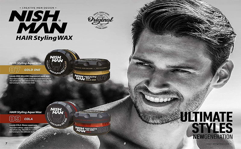Nish Man Cola Aqua Wax Series Water Based Men’s Hair Styling Natural Shine Strong Hold Nishman Gel Wax 150 ml (09 Cola) - BeesActive Australia
