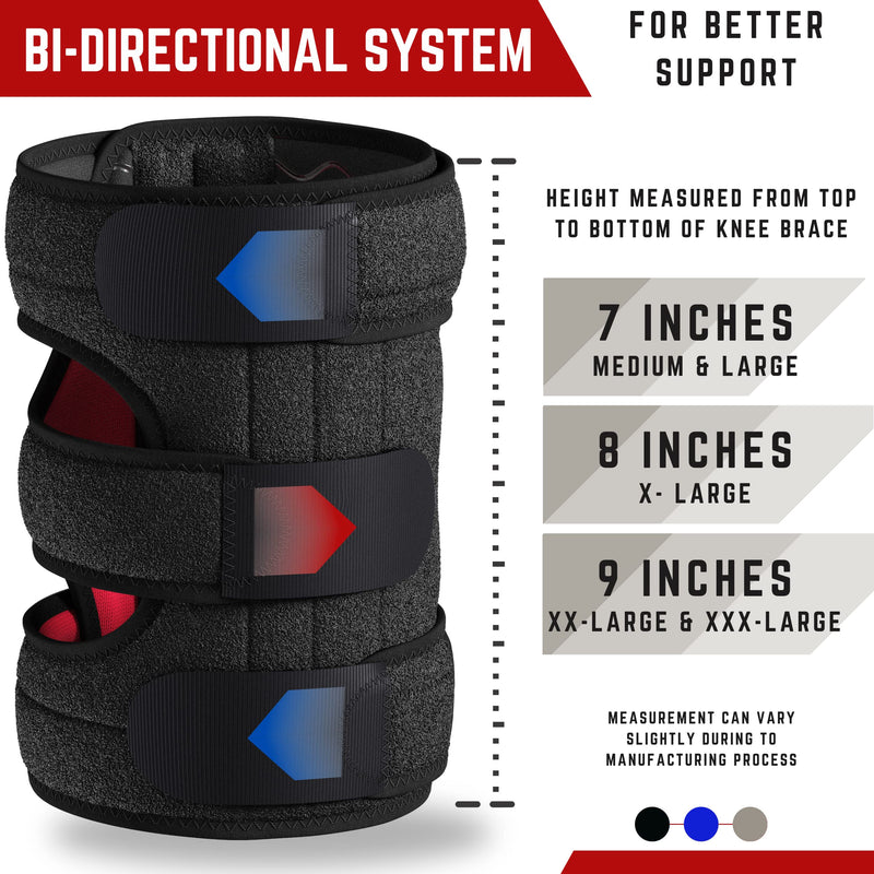 TechWare Pro Knee Brace Support - Knee Braces for Knee Pain. Relieves ACL, LCL, MCL, Meniscus Tear, Arthritis, Tendonitis Pain. Dual Stabilizers Non Slip Neoprene. Adjustable Bi-Directional Straps -5 Sizes Black Large - BeesActive Australia