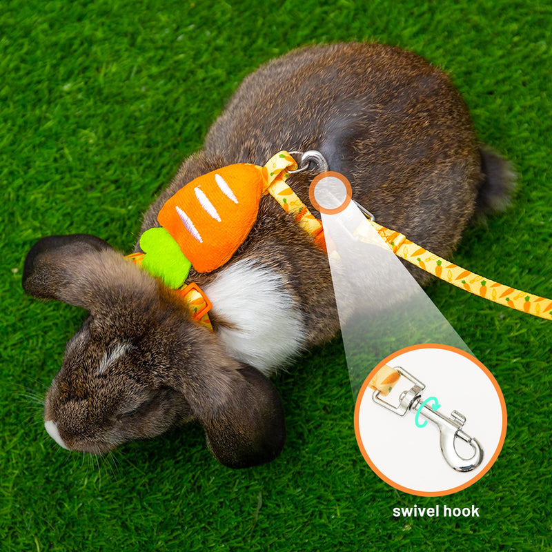 ORZECHKO Rabbit Harness and Leash - Adjustable Bunny Harness Escape Proof for Walking Runnig Hiking Camping Outdoor - Yellow Carrot Pattern Cute Small Animal Harness Leash Set - BeesActive Australia