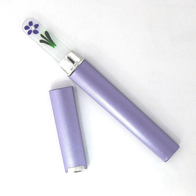 Purple Flower with Crystal Hand Painted Genuine Czech Republic Crystal Nail File with Matching Acrylic Case - Medium - BeesActive Australia