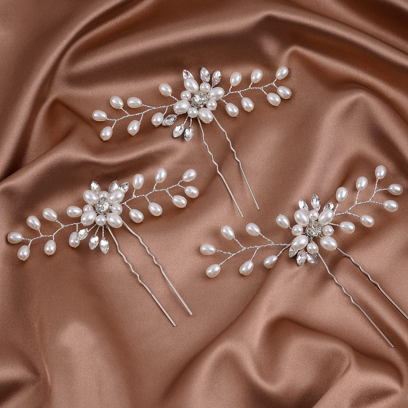 WBCBEC 5 Pcs Bridal Hair Pins Pearl Hair Pins Wedding Pearl Rhinestones Headpiece Bride Hair Accessories for Women and Girls - BeesActive Australia