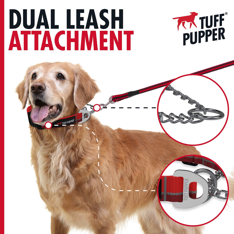 Tuff Pupper Martingale Collar for Dogs | Gentle Nylon & Steel Chain Limited Cinch Design is Perfect for Training | Dual Leash Attachment Points | Durable Quick Release Buckle | Sizing for All Breeds Small (12-16" Neck) Fiery Red - BeesActive Australia