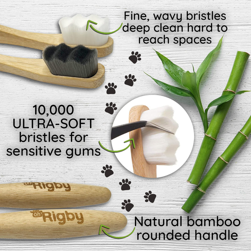 OH RIGBY Dog Toothbrush- 10,000 Ultra-Soft Bristles for Sensitive Pet Teeth & Gums- Natural Bamboo Toothbrush for Comfortable, Gentle Deep Cleaning - BeesActive Australia