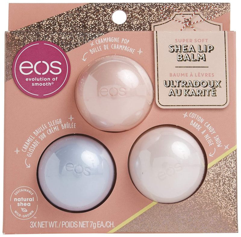 EOS Super Soft Shea Lip Balm Holiday Gift Set - cotton Candy, Caramel & Champagne Pop | Deeply hydrates and Seals in Moisture, Sustainably-Sourced Ingredients - BeesActive Australia