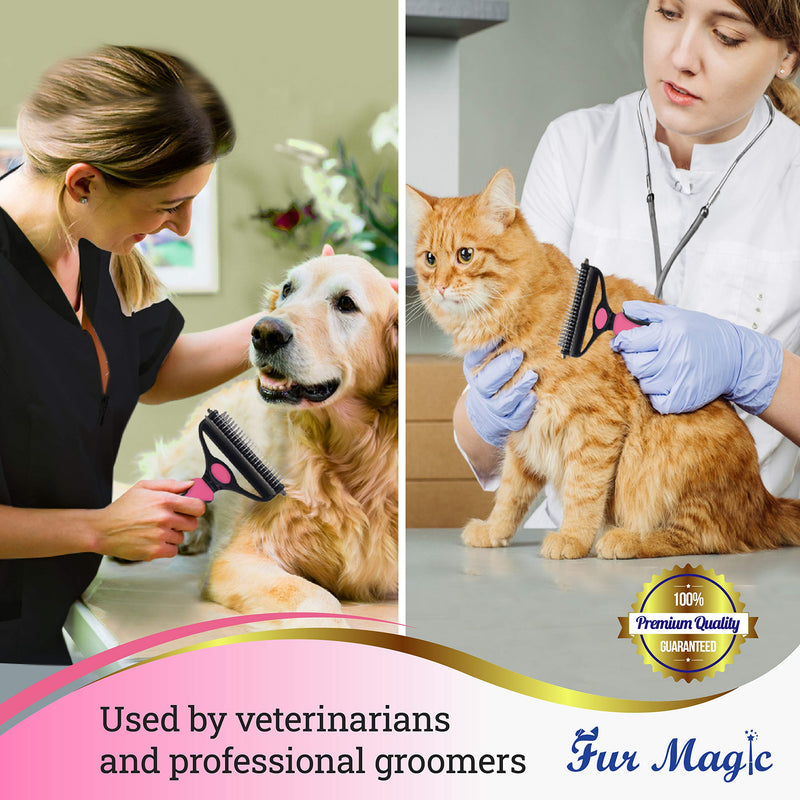 Fur Magic Deshedding and Dematting Tool, 2 Sided Pet Grooming Brush for Deshedding, Mats and Tangles Removing for Dogs and Cats with Long, Medium and Short Hair Pink - BeesActive Australia