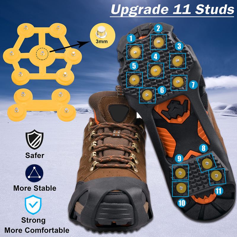 VanRolldex Ice Cleats for Boots Shoes Ice Snow Traction Cleats for Walking On Snow and Ice Non Slip Rubber Snow Shoes 11 Studs Cleats Crampons for Hiking Walking Climbing Jogging Men Women X-large (11-14 men / 13-16 women) - BeesActive Australia