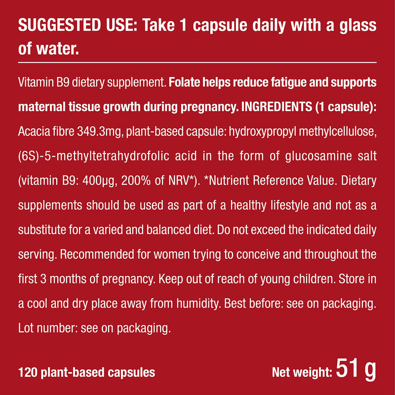 Folic Acid (400mcg) | Patented Vitamin B9 | 120 Vegan Capsules | Pregnancy Vitamins | Active Form with Superior Assimilation | French Expertise - BeesActive Australia