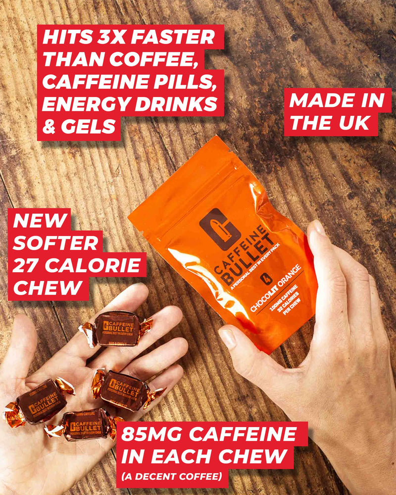 Caffeine Bullet 40 Chocolate Caffeine Chews. Each 85mg Caffeine - Chocolate Orange Energy Gummies: Kick Faster Than Energy gels for a Cycling, Endurance Sports & Stay Awake Chocolate Boost 40 Count (Pack of 1) - BeesActive Australia