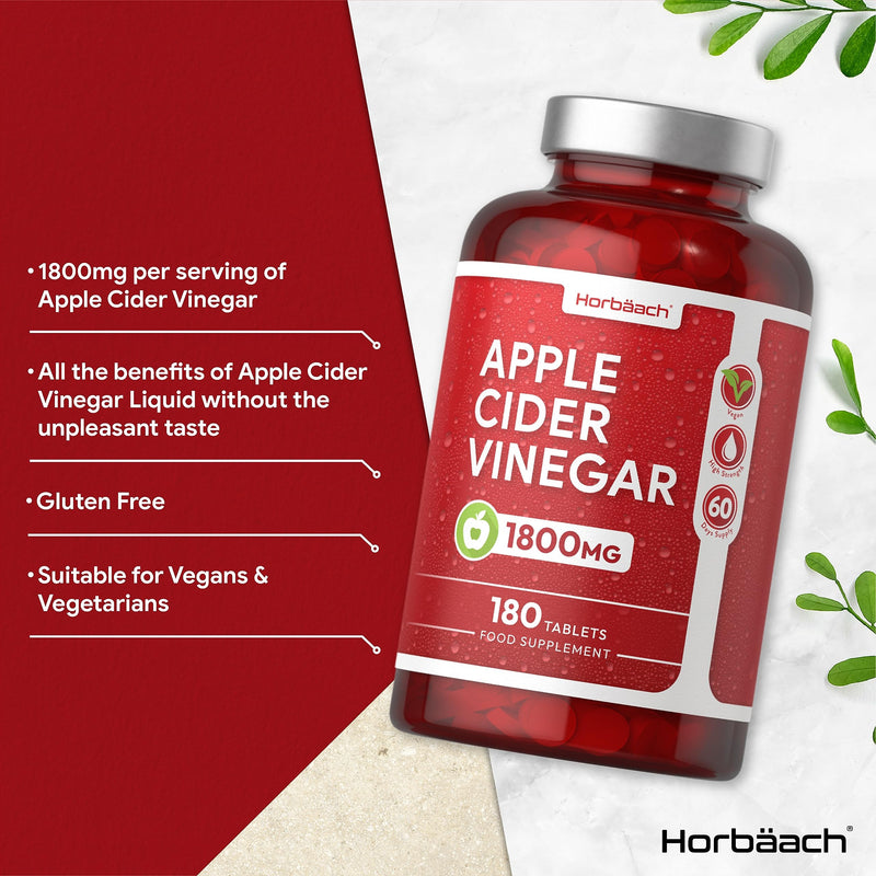 Apple Cider Vinegar Tablets 1800mg | High Strength ACV | 180 Tablets (Not Capsules) | by Horbaach - BeesActive Australia
