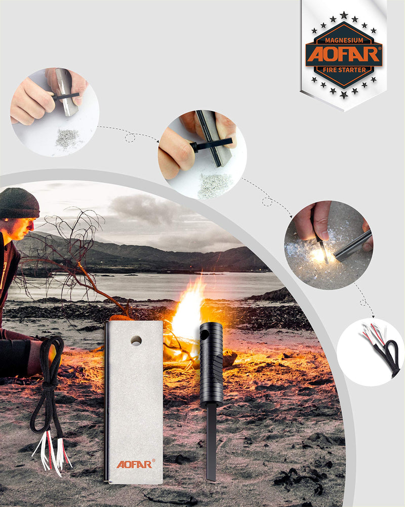 AOFAR Magnesium Fire Starter AF-374 (2-Pack) Waterproof Fire Steel Pouch for Camping, Hiking, Hunting, Backpacking,Outdoor Survival fire Striker kit - BeesActive Australia