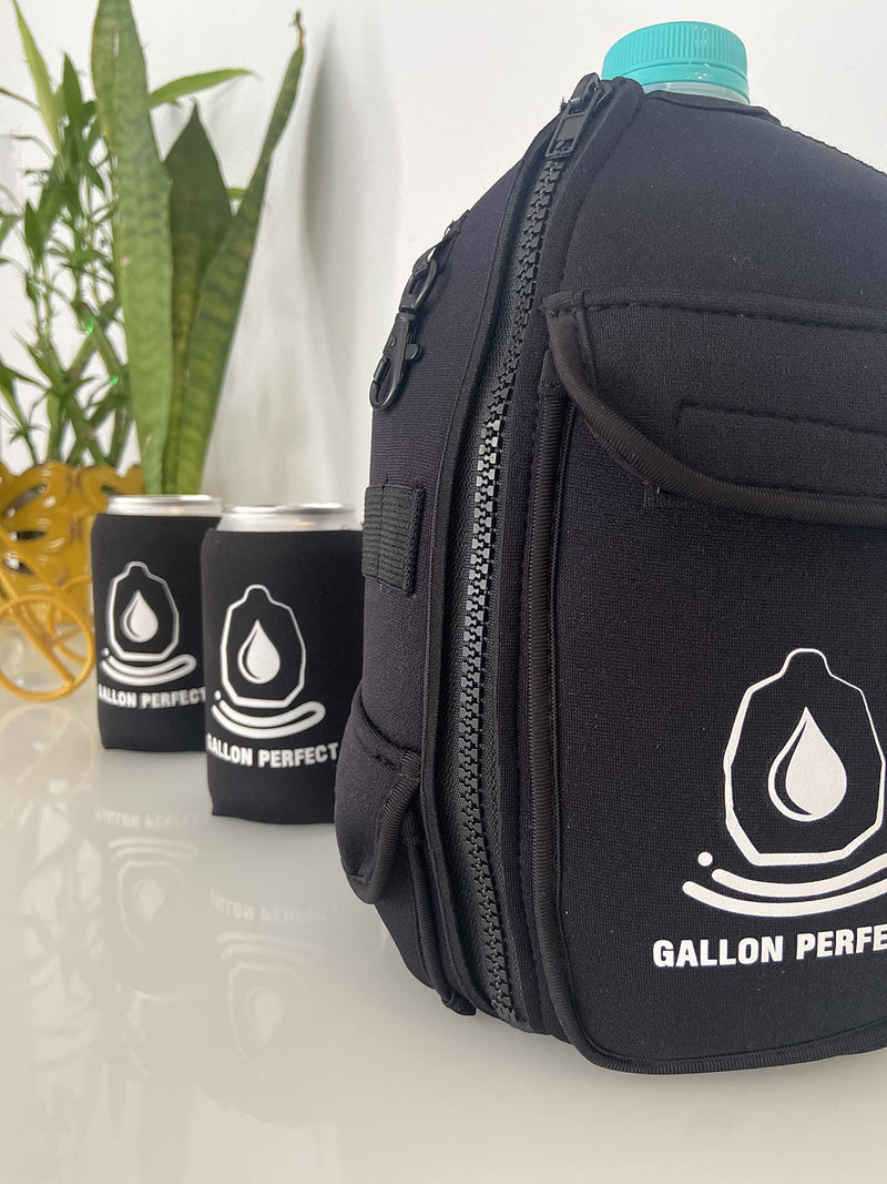 Gallon Perfect - 1 Gallon Water Bottle Sleeve Insulated Neoprene Cover 128 oz and 2 x 12 oz Can sleeves. Jug Cover ideal for Water, Milk, Tea and more. For Sports, Camping, Beach and Outdoors - BeesActive Australia