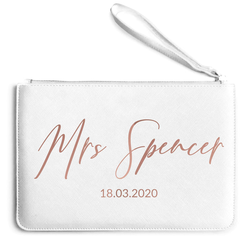 Personalised Mrs Clutch Bag Bride to Be - Wedding Gifts from Husband Custom Date - Make Up Accessories, Soft Grey One Size - BeesActive Australia