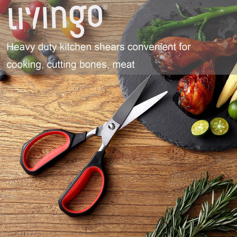LIVINGO Kitchen Shears Heavy Duty: Cooking Scissors Dishwasher Safe Come Apart Sharp Forged Stainless Steel Blade Utility Food All Purpose for Cutting Poultry Chicken Meat Bones Vegetable, 8.5 inches - BeesActive Australia