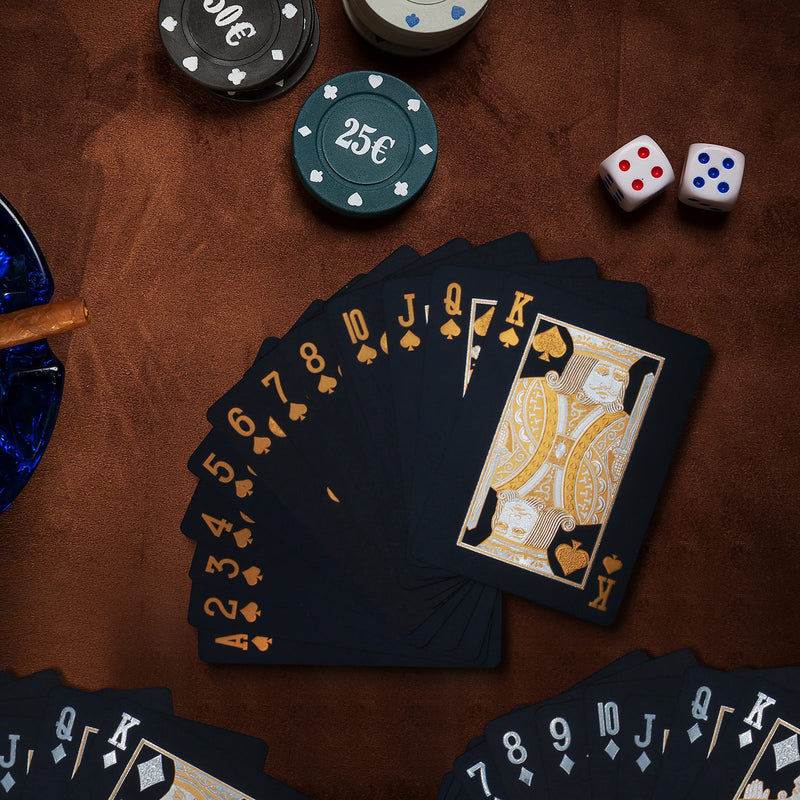 2 Decks of Playing Cards, INTEGEAR Gold 3D Embossed Patterned Poker Cards Plastic PET Waterproof Playing Cards Luxury Magic Trick Game Tool Gift Reusable Party Decoration Royal Gold (2 Pack) - BeesActive Australia