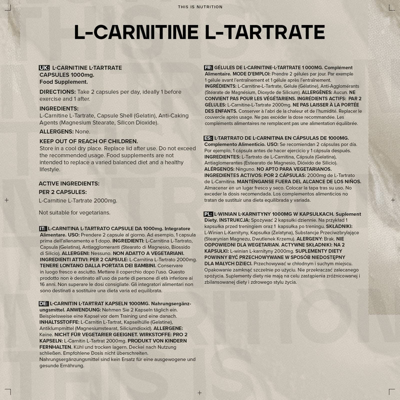 Bulk L-Carnitine, L-Tartrate (90 Capsules), 1000mg, Packaging May Vary - BeesActive Australia
