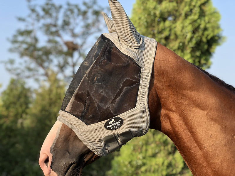 TGW RIDING Horse Mask with All-Round Breathable Mesh Non Heat Transferring,UV Protection for Horse,80% UV Eyes Protection for Horses Medium Gray L - BeesActive Australia