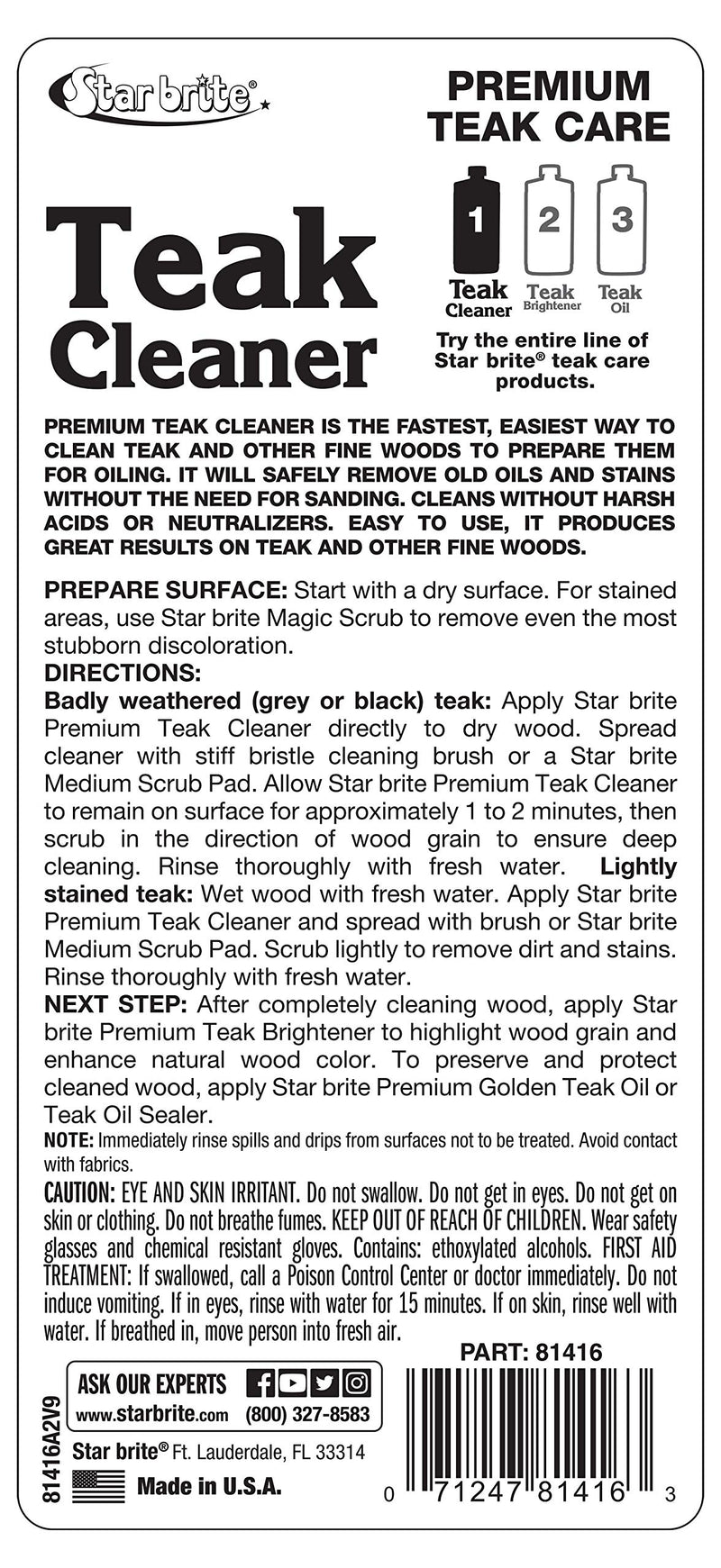 [AUSTRALIA] - Star Brite Premium Teak Cleaner - Restore, Renew & Refresh Old Weathered Gray Teak Furniture & Other Fine Woods 16 oz 