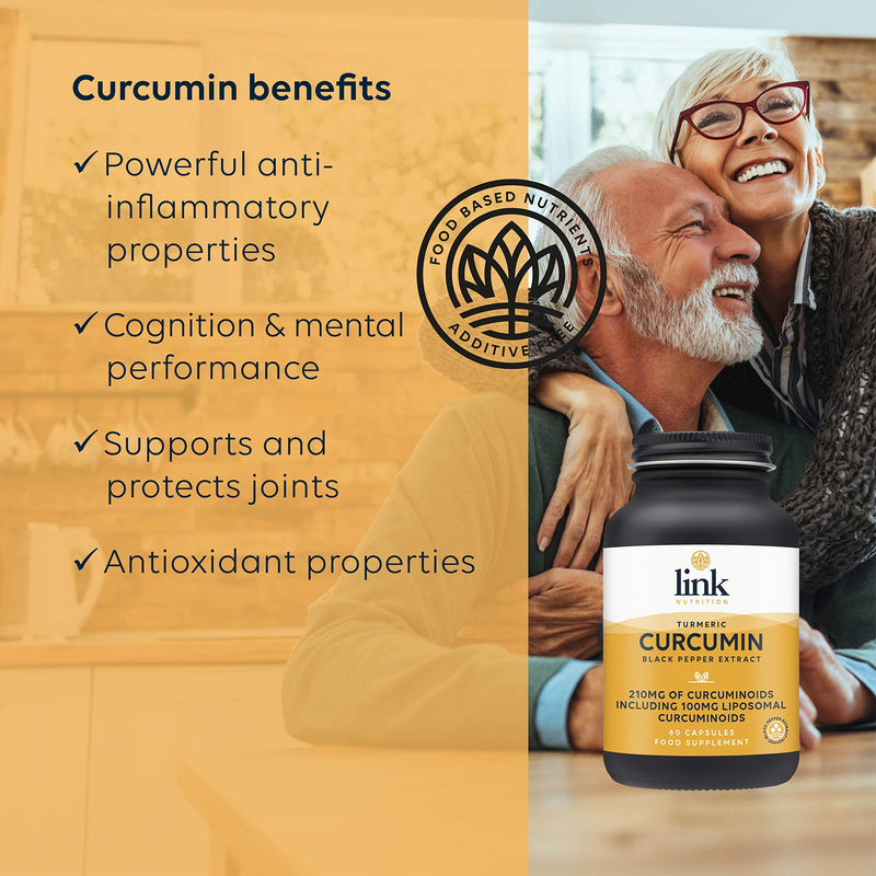 Curcumin, Turmeric & Black Pepper Extract | 210mg curcuminoids per dose Including 100mg liposomal curcuminoids | Vegan | 60 Capsules - BeesActive Australia