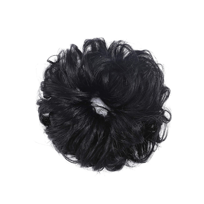 Messy Hair Scrunchies Wrap Bun Extensions Real Human Hair Curly Wavy Pieces For Women Updo Ponytail Hair #01 Jet Black - BeesActive Australia
