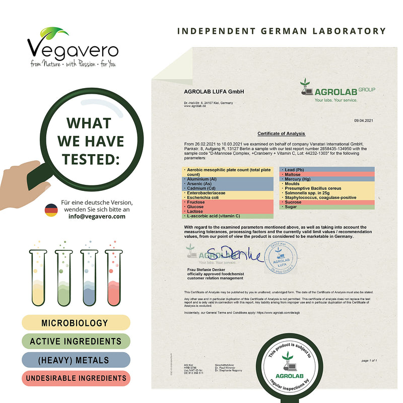 D-Mannose Complex Vegavero� | 100% Natural UTI Support | NO Additives | Lab-Tested | with Cranberry, Vitamin C, 2000mg D Mannose | 120 Capsules | Vegan - BeesActive Australia