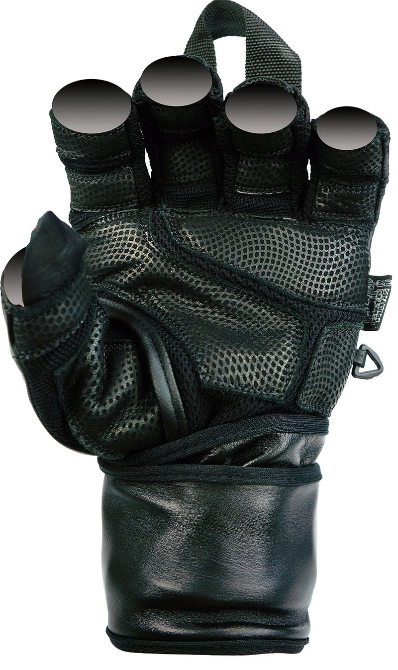 Epic Leather Gym Gloves with Built in 2" Wide Wrist Wraps Grip & Design for Weightlifting Power Lifting Bodybuilding & Strength Training Workout Exercises BLACK Medium 7 5/8" - 8" - BeesActive Australia