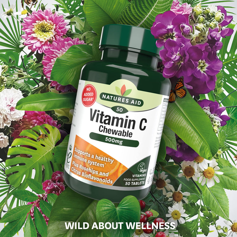 Natures Aid Chewable Vitamin C 500 mg, Sugar Free, Suitable for Vegans, 50 Tablets - BeesActive Australia