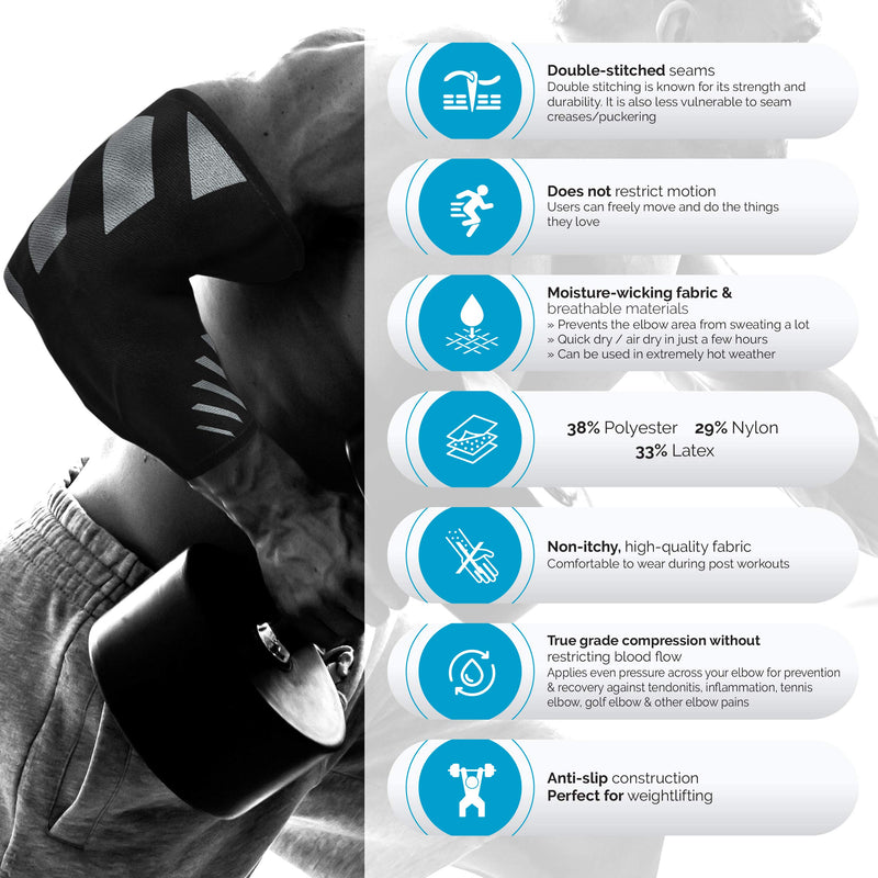 Elbow Compression Sleeve for Men & Women - Elbow Brace for Tendonitis and Tennis Elbow Relief, Golf Elbow, Joint Pains, Bowling, Weightlifting in Premium Breathable Fabric (1 Piece GREY Medium) Grey/Black (SINGLE) M| 9.8"-11.2" Circumference - BeesActive Australia