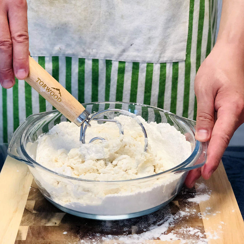 2 Pack Danish Dough Whisk Large 13.5 inches Torwood Stainless Steel Wooden Dutch Style Hook for Baking, Loaves, Pastries and Pizza, comes with a Dough Scraper 2 - BeesActive Australia