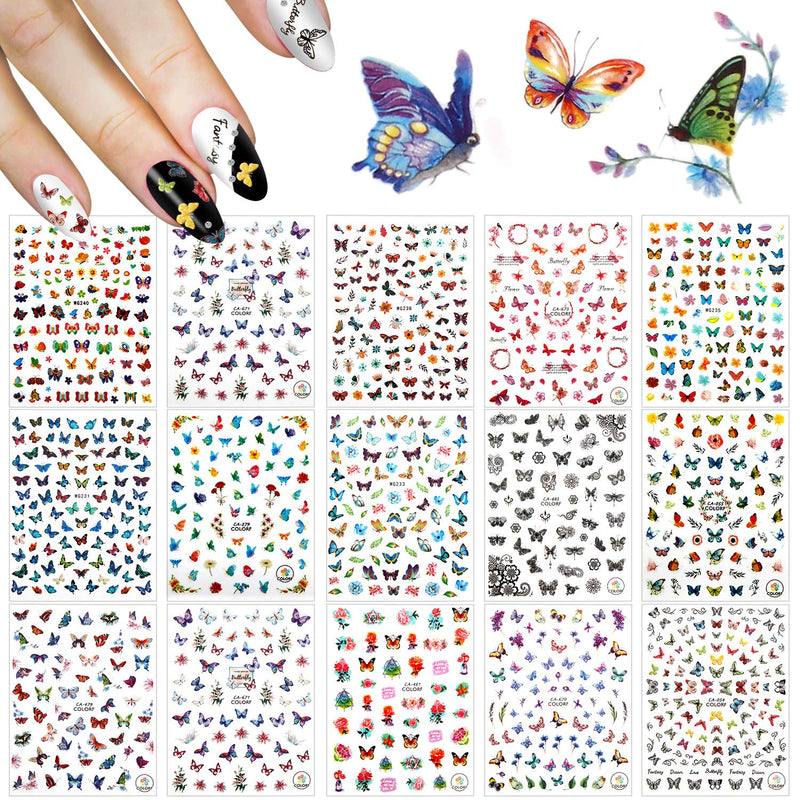 30 Sheet Butterfly Nail Art Stickers 3D Colorful Butterfly Nail Stickers Adhesive Butterfly Manicure Stickers Nail Decals with Tweezer for Nail Art Decorations - BeesActive Australia
