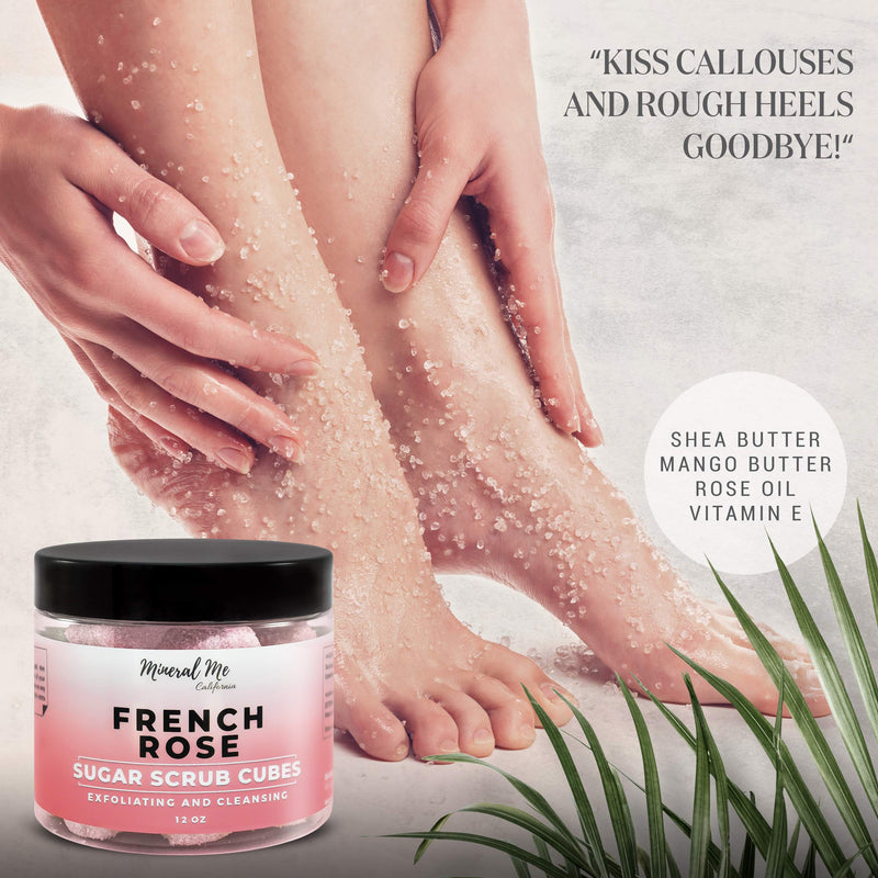 Body Scrub Exfoliator - 12oz FRENCH ROSE Sugar scrub cubes w/Mango Butter & Shea butter- Ultra Hydrating & Moisturizing - All Natural & Organic for all body exfoliation- For hands, arms, legs & foot - BeesActive Australia