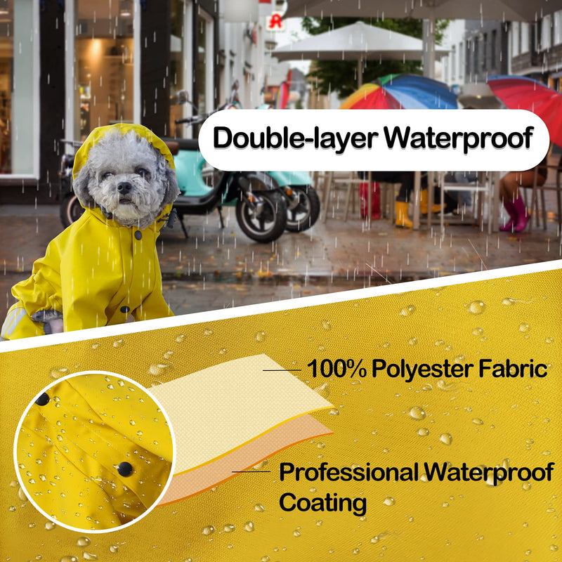 Cosibell Waterproof Puppy Dog Raincoats with Hood for Small Medium Dogs,Poncho with Reflective Strap, Lightweight Jacket with Leash Hole X-Large Yellow - BeesActive Australia