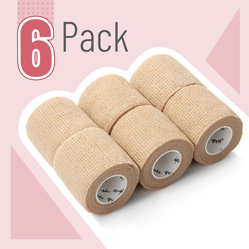 Mr. Pen- Self Adhesive Bandage Wrap, 6 Pack, Skin Colored, 2“ x 5 Yards, Cohesive Bandages, Medical Wrap, Elastic Bandage Wrap, Self Sticking Bandage Tape B. Skin Color - BeesActive Australia