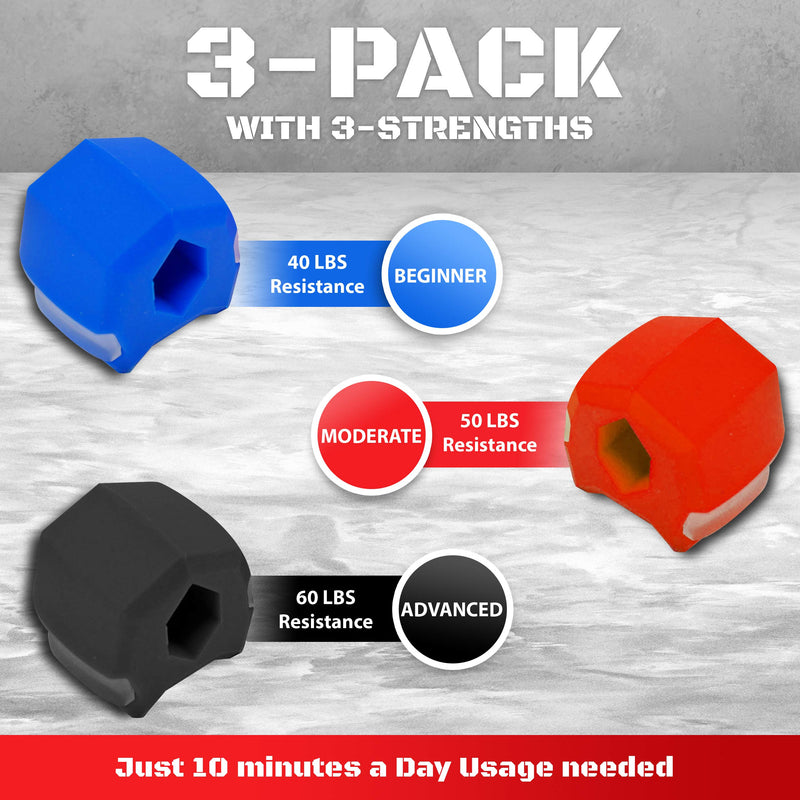 Jawlyne - Jaw Exerciser 3 Pack with 3 Strengths Jawline Toner Exerciser for Men and Women - With Necklace and Storage Containers - BeesActive Australia