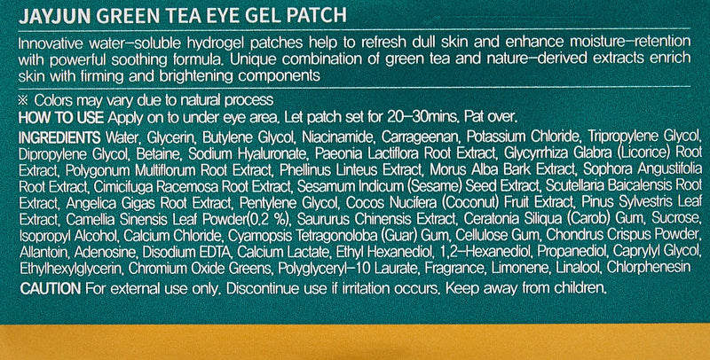 JAYJUN Green Tea Eye Gel Patch, Dark Circle, Puffy Eye, Under Eye Patch, 1.4g, 60 in Jar - BeesActive Australia