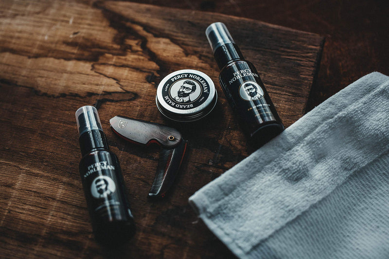 Percy Nobleman Beard Grooming Kit. A Men's Gift Set Containing a Signature Scented Beard Oil 50ml. Beard Wash 50ml. Beard Balm 20ml. Beard Comb. - BeesActive Australia
