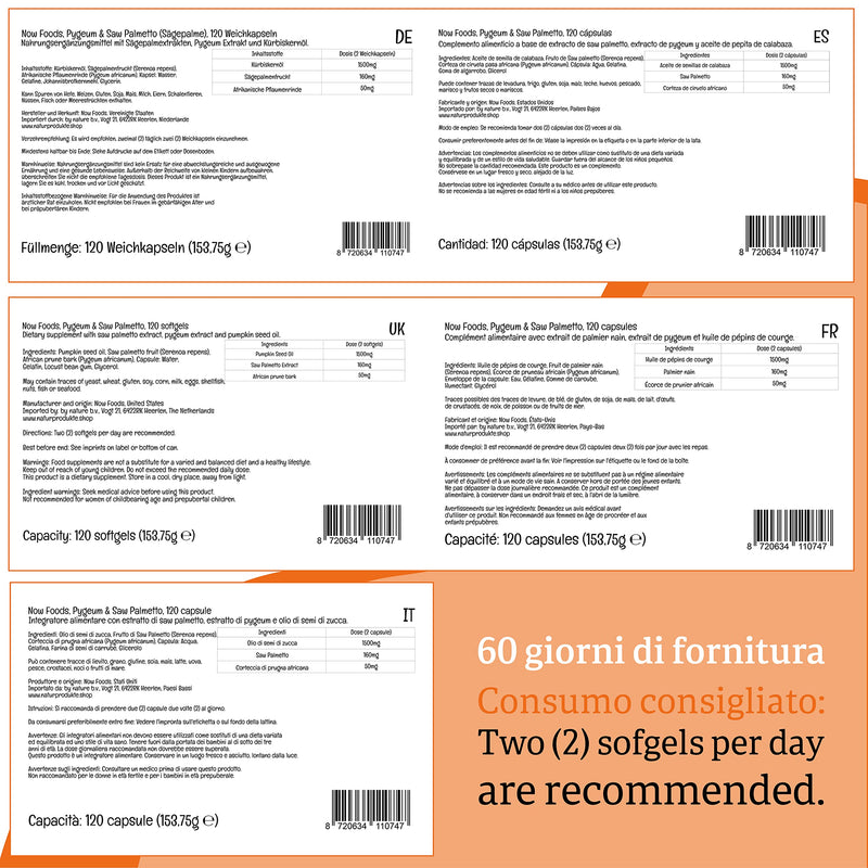 Now Foods, Pygeum & Saw Palmetto, 120 Softgels, Lab-Tested, Pumpkin Seed Oil, Saw Palmetto, Gluten Free, Soy Free - BeesActive Australia